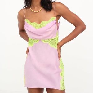 For Love and Lemons Silky Slip Lace Mini Dress